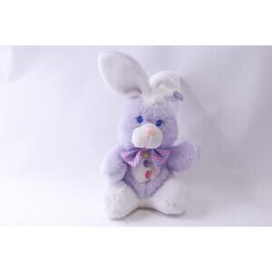 1980s DanDee, Pastel Plush Bunny wearing Bow Tie, Purple-White Body, Sound